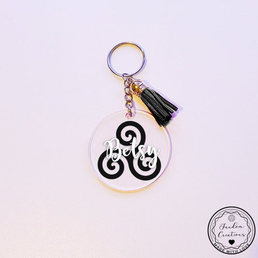 Custom Personalized Round Acrylic Triskelion Name Keychain Perfect Gift for Triskele Fans