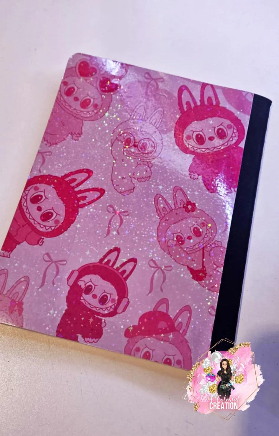 Custom Pink Monster Composition Notebook – Cute Kawaii Stationery, Personalized Name Option, Glossy or Holographic Finish