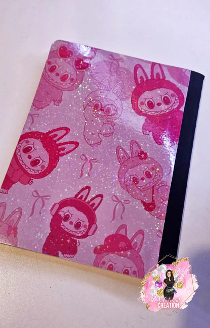 Custom Pink Monster Composition Notebook – Cute Kawaii Stationery, Personalized Name Option, Glossy or Holographic Finish