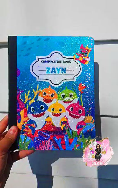 Personalized Baby Shark Notebook – Cute Under the Sea Kids Stationery with Glossy or Holographic Finish