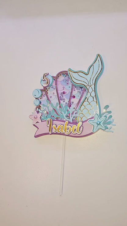 Mermaid Magic Cake Topper 3D Shaker WITH Lights & Name Personalization
