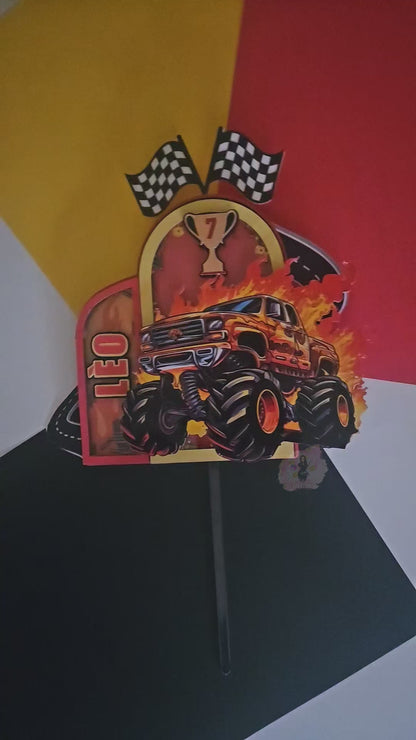 Monster Jam Monster Truck Themed Cake Topper 3D Shaker WITH Lights & Name Personalization